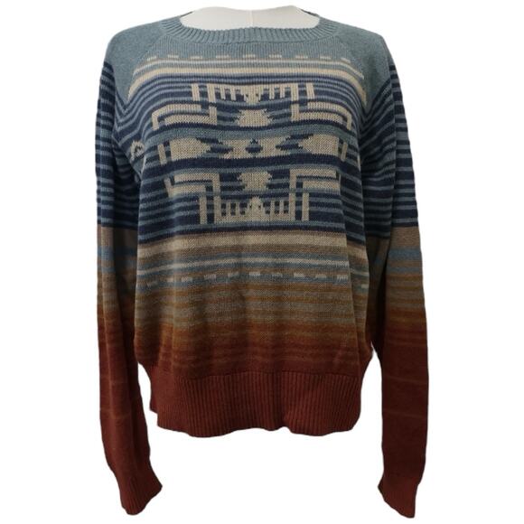 Pendleton Raglan Knit Sweater In Glacier Blue Aztec Southwestern Cotton Size L - Picture 2 of 6